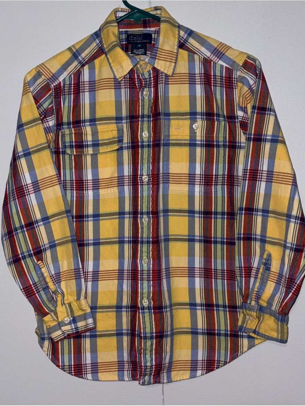 Polo Ralph Lauren Boys Medium 10-12 Yellow Plaid Flannel Shirt